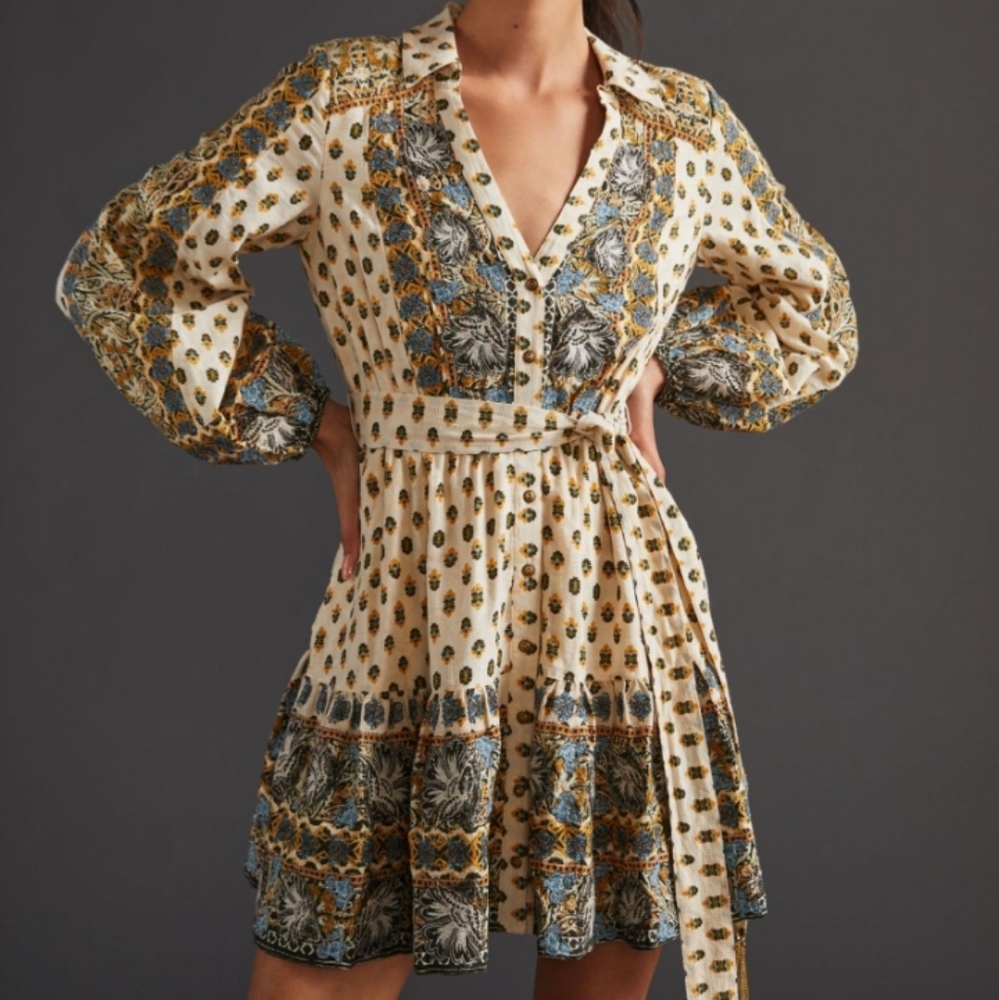 Anthropologie Floral Puff Sleeve Mini Dress Cotton XS - Picture 14 of 14